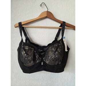 New HTF Modern Movement Black Lace Bra‎ Boning Side Rhinestone NEW 38C Sexy